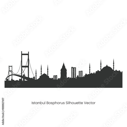 Istanbul Bosphorus Skyline Silhouette Vector Art