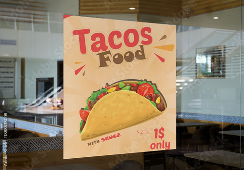 Mockup from real photo of square poster in Cafe Window Space