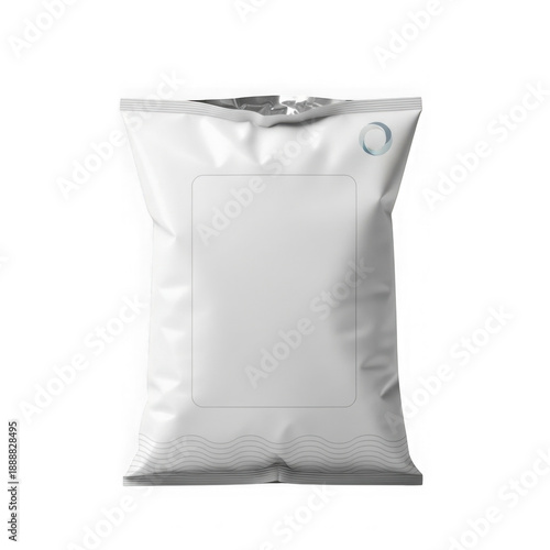 Realistic blank white snack packaging mockup with a label area on transparent background