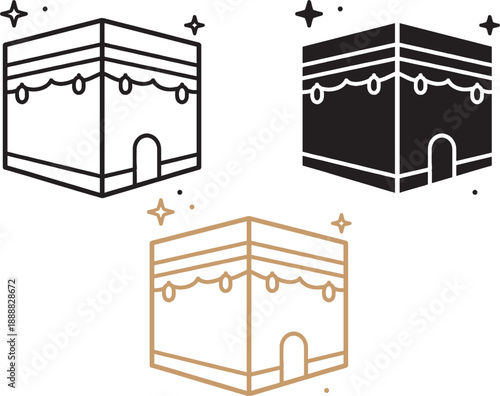 Kaaba Icon Set - Glyph Icon - Editable Vector : Suitable for Islamic Theme and Other Graphic Related Assets.