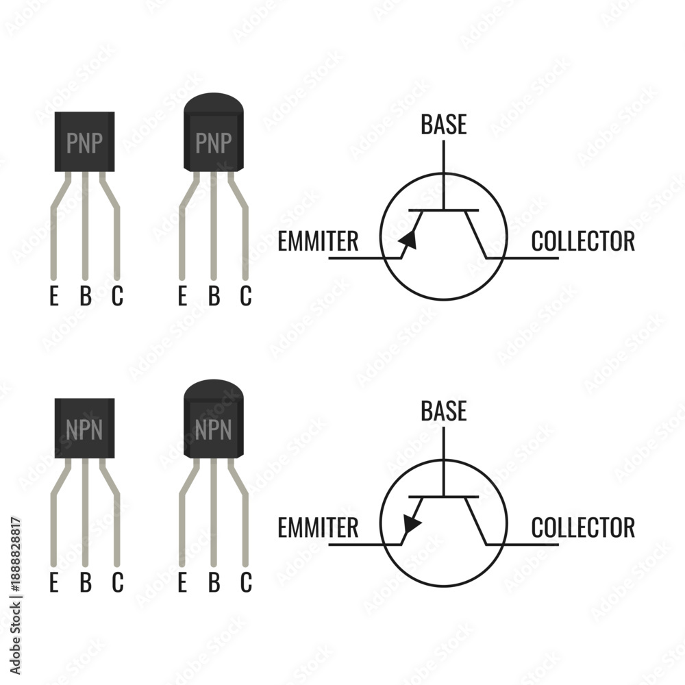 Foto NPN and PNP transistor vector set