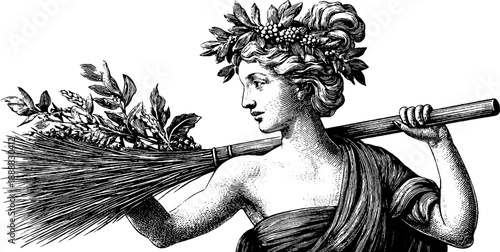 Allegorical figure representing agriculture with sheaf for vintage design