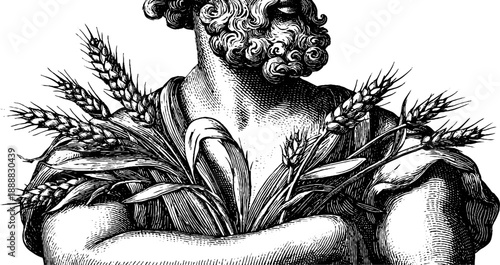 Allegorical figure representing agriculture with sheaf - vintage design for print and poster