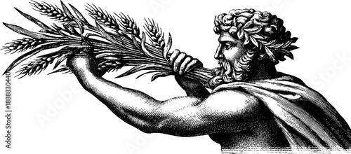 Allegorical figure representing agriculture holding sheaf in vintage style