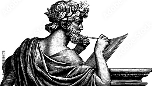 Allegorical art figure with palette engraving - vintage design for creative inspiration