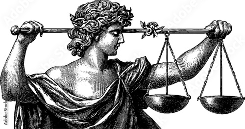Allegorical figure of balance with scales symbolizing justice and harmony