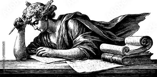 Allegorical figure of craftsmanship in vintage engraving for artistic design