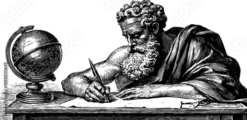 Allegorical representation of craftsmanship in academic illustration with scholar writing