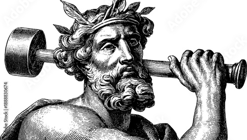 Allegorical representation of craftsmanship holding hammer - vintage illustration for artistic design