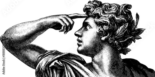 Allegorical figure in discovery pose: vintage hand-drawn engraving for artistic inspiration and design