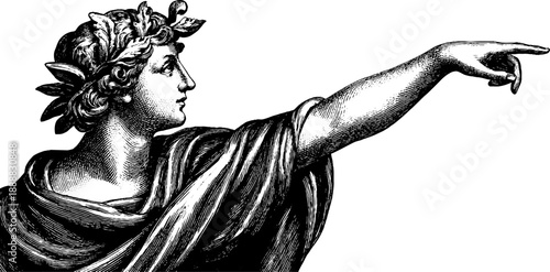 Allegorical figure in discovery pose for vintage design concepts