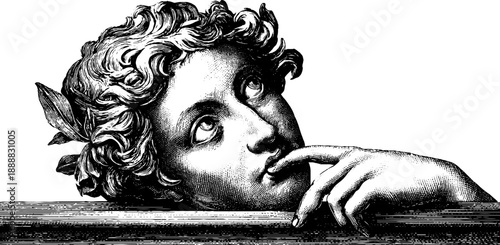 Allegorical figure of innovation in thoughtful pose for inspirational design