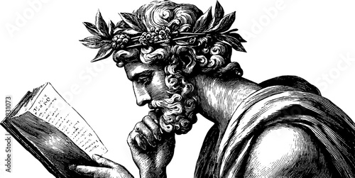 Allegorical figure of knowledge holding book in vintage style for educational design