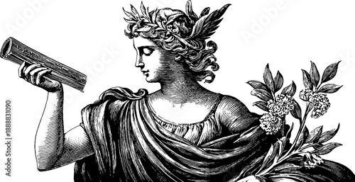 Allegorical figure representing knowledge and learning in vintage art design