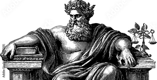 Allegorical figure of mastery in calm posture with vintage elegance