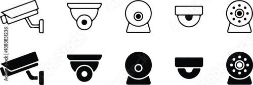 CCTV security camera surveillance monitoring video camera icons set vector illustration 