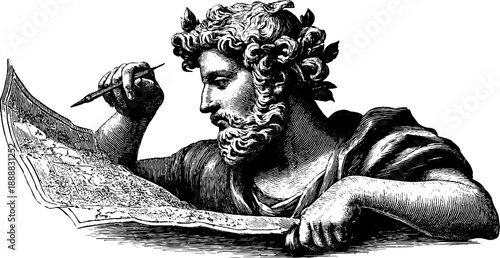 Allegorical navigation figure with map - vintage engraving illustration for design and décor