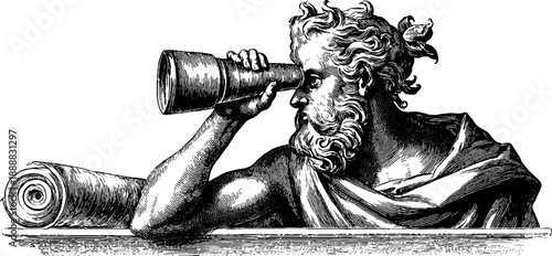 Allegorical figure of observation with lens from vintage engraving design for print