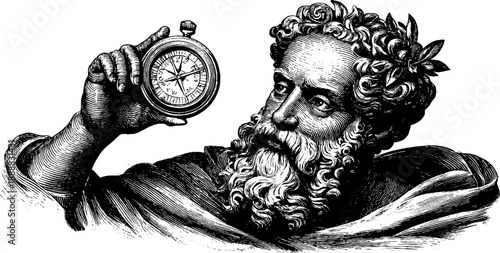 Allegorical figure of science holding compass - vintage engraving for historical illustration and design