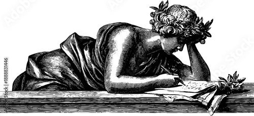 Allegorical figure of study seated in a vintage style for educational design