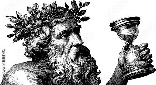 Allegorical representation of time with hourglass in vintage style for classic design