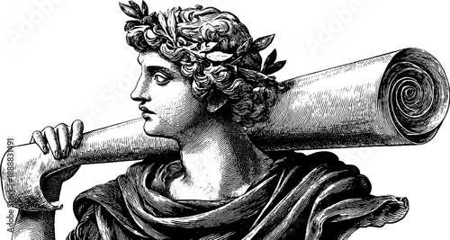 Allegorical figure with scroll representing tradition in vintage sketch for design