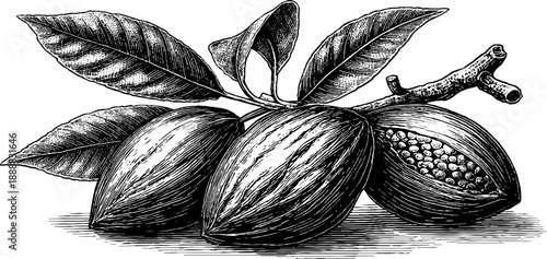 Almond seed botanical study engraving - vintage 19th century art for design and education