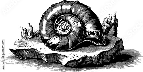 Vintage botanical engraving of amber fossil with inclusions from the 19th century for design use