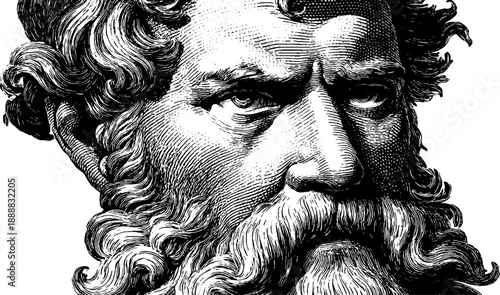 Vintage botanical engraving of intellectual portrait in serious pose