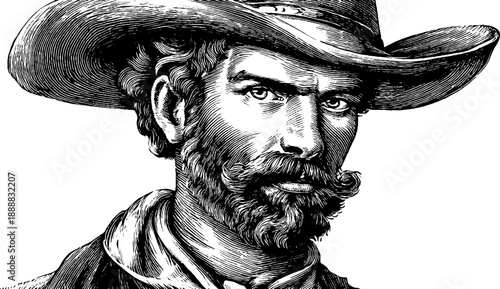 Rustic portrait of anonymous farmer in vintage botanical engraving style