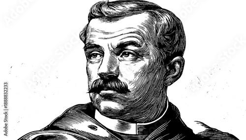 Vintage intellectual portrait with serious pose – botanical engraving for retro design