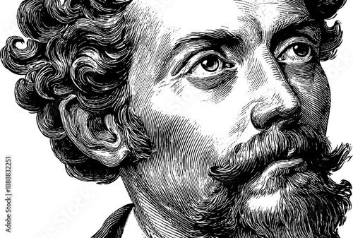 Vintage engraved portrait of anonymous intellectual in serious pose