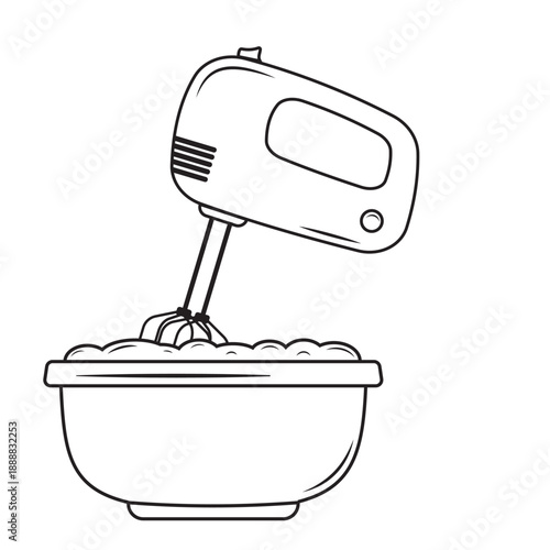 Mixer mixes the dough, doodle style, black outline