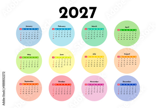 Calendar for 2027 isolated on a white background