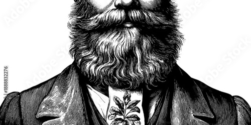 Vintage botanical engraving of anonymous man in formal jacket - hand-drawn retro silhouette