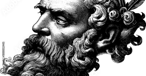 Vintage botanical portrait of bearded man with textured details