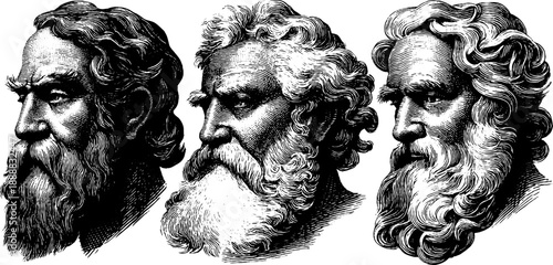 Vintage botanical engravings of bearded portraits for art and design inspiration