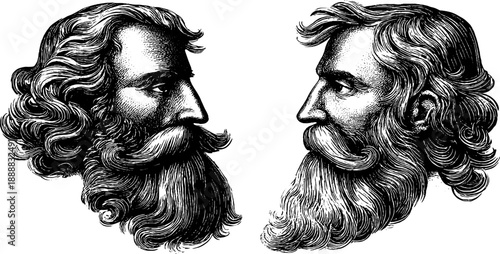 Vintage botanical bearded portraits - anonymous character study for design inspiration