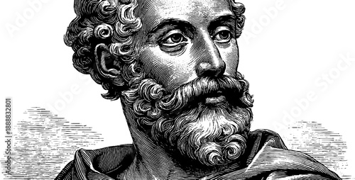 Vintage botanical engraving of anonymous portrait in frontal view