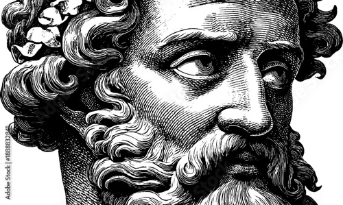 Vintage botanical-inspired engraving of anonymous portrait in frontal view - design for art prints