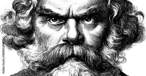 Mysterious vintage portrait engraving with botanical elements - hand drawn design for artistic projects