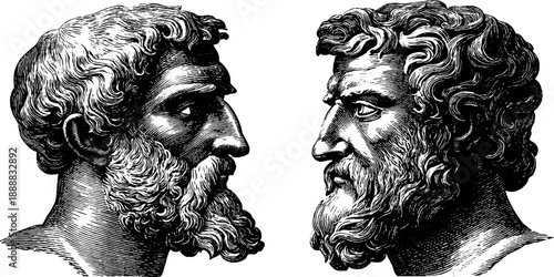 Vintage botanical engraving of anonymous portrait with hair texture study for retro design