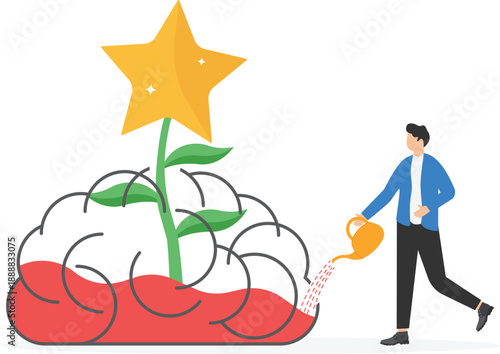 Achieving Excellence Concept with Professional Watering Ranking Star Plant Inside Human Mind