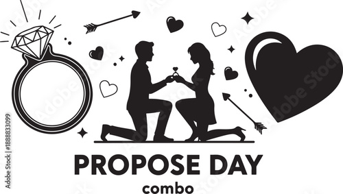 Man proposing to woman with diamond ring and hearts proposal engagement love wedding romance