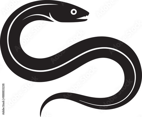 Elegant black moray eel silhouette on a white background