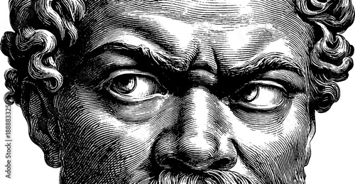 Vintage botanical hand drawn portrait with serious expression for retro design