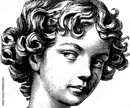 Vintage female portrait in engraved style - head and shoulders view