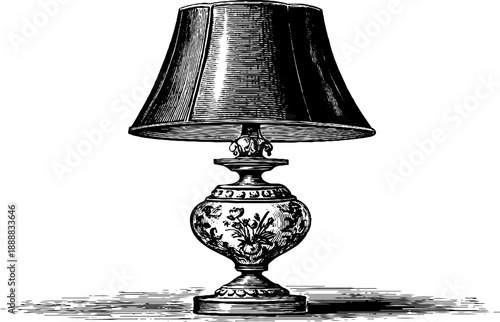 Vintage botanical antique table lamp sketch for interior design and decor