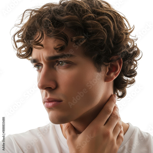 Portrait of a young man with curly hair, isolated on transparent background isolated on transparent background