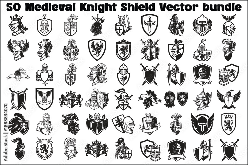 Obraz premium Medieval Knight Shield Vector Bundle